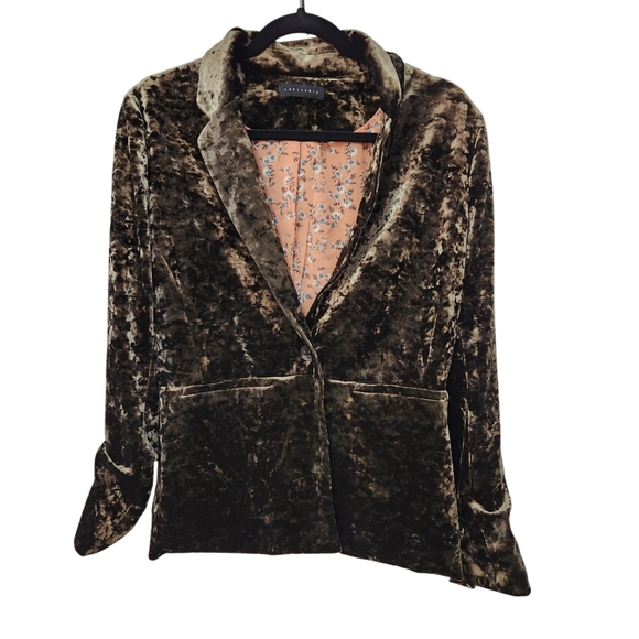 SANCTUARY by ANTHROPOLOGIE Green Blazer with Velvet Texture & Floral  SZ Small - Picture 9 of 16